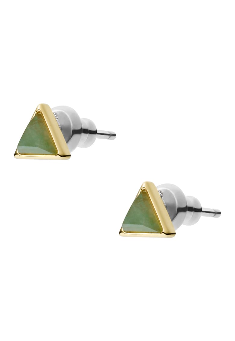 Cercei placati cu aur de 14K - tija si decorati cu pietre de aventurin - Verde/Auriu