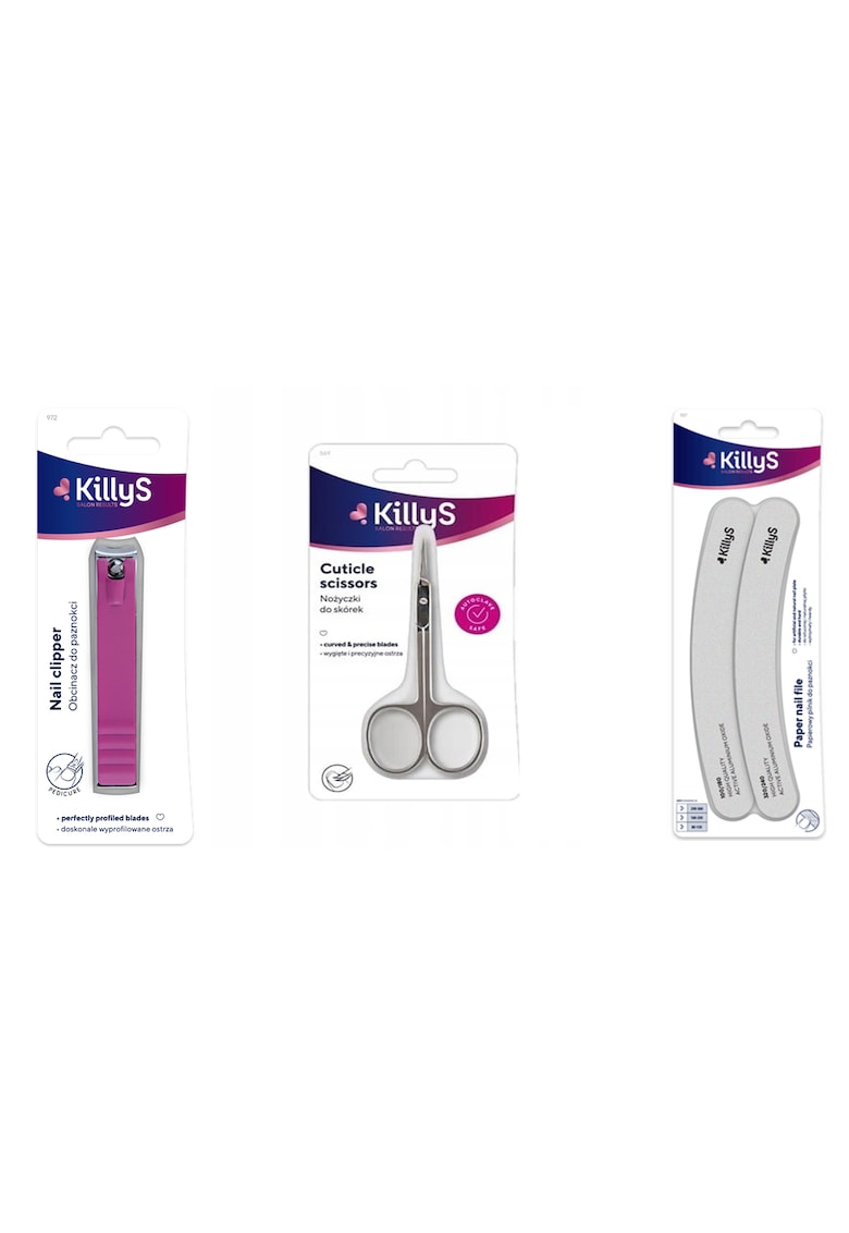 Set ingrijire unghii Killy's: 1 x forfecuta cuticule -1 x unghiera mare - 2 x pila Set ingrijire unghii Killy's: 1 x forfecuta cuticule -1 x unghiera mare - 2 x pila