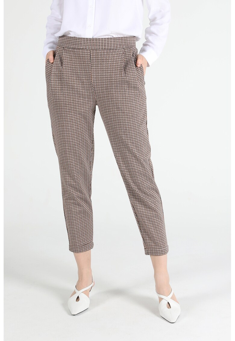 Pantaloni crop cu model houndstooth