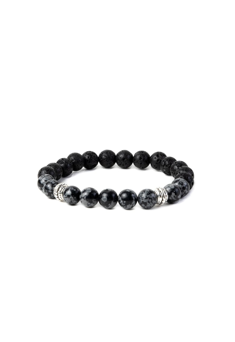 Bratara barbati realizata manual - din Piatra de lava si Snow Flake Obsidian - Suveer - sfere de 8mm -