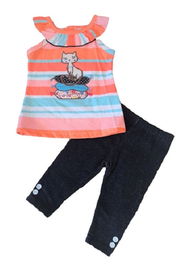 Compleu Cu Colantei - Pisicuta - Maneca scurta - Bumbac - Fete - Multicolor