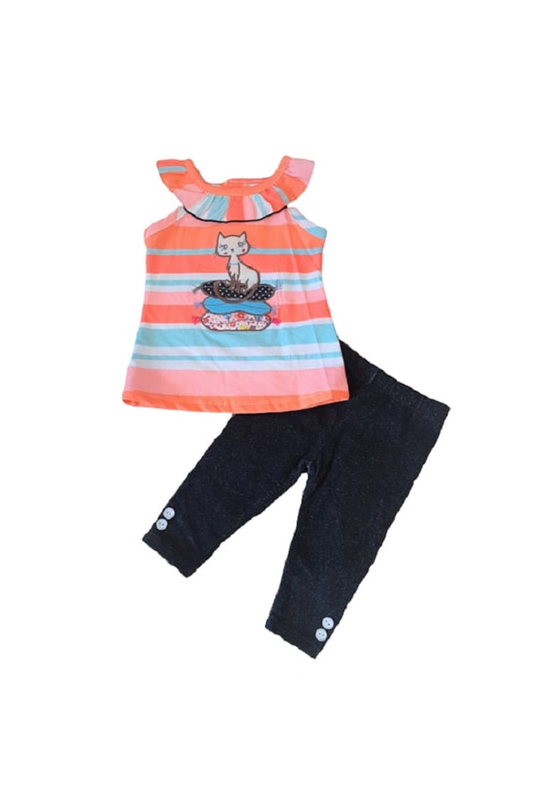 Compleu Cu Colantei - Pisicuta - Maneca scurta - Bumbac - Fete - Multicolor