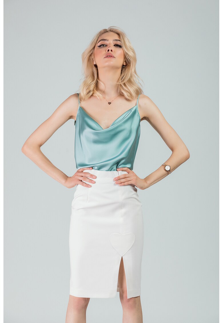 Top cu decolteu drapat si aspect satinat - Verde menta