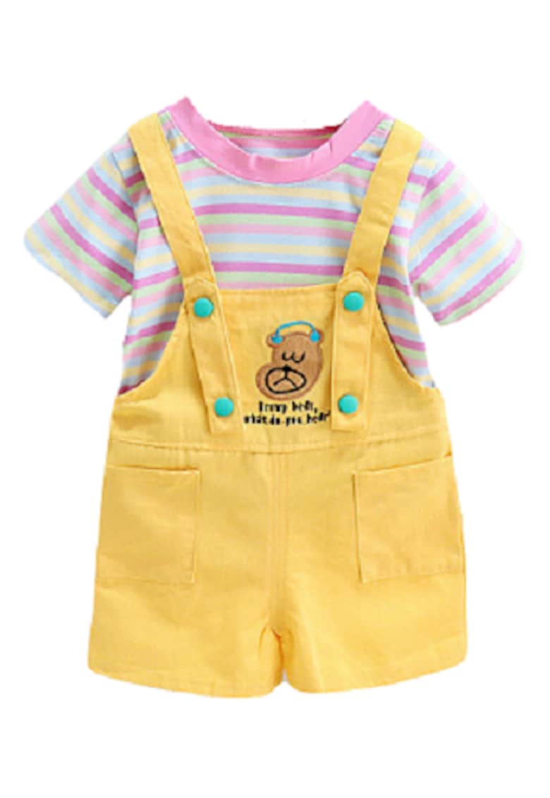 Salopeta Galbena Cu Tricou - Bear - Maneca scurta - Bumbac - Fete - Multicolor