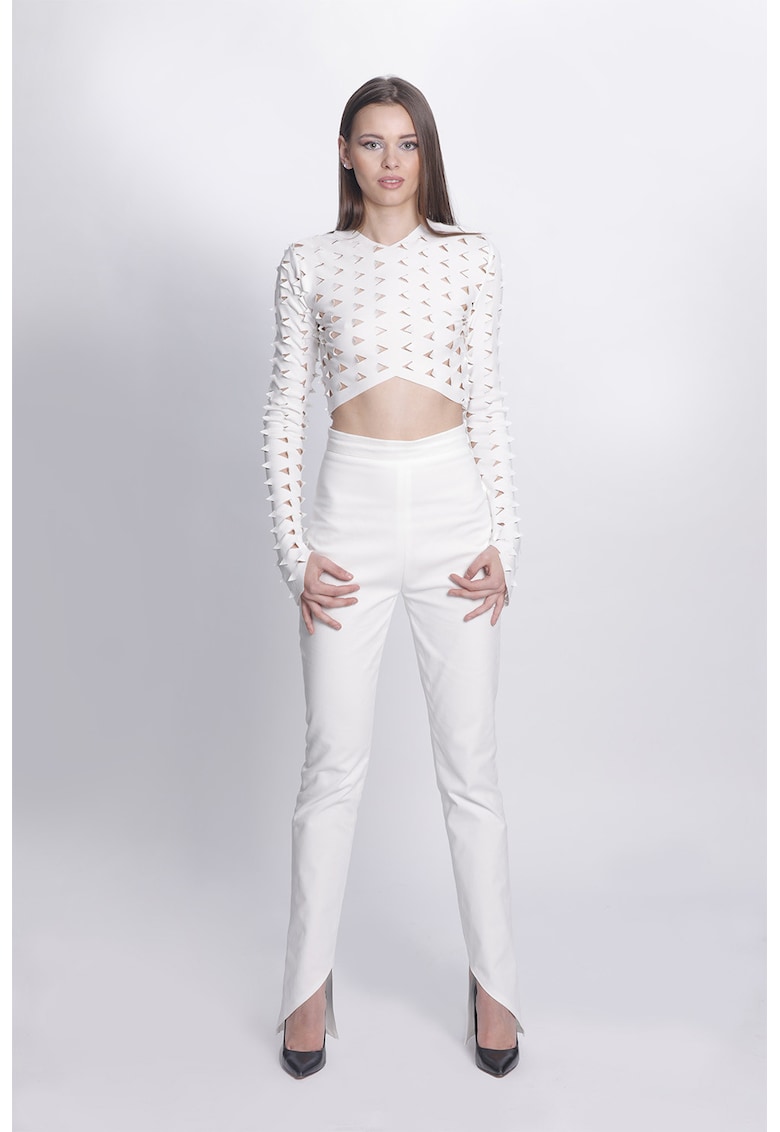 Pantaloni de bumbac cu talie inalta si terminatii asimetrice