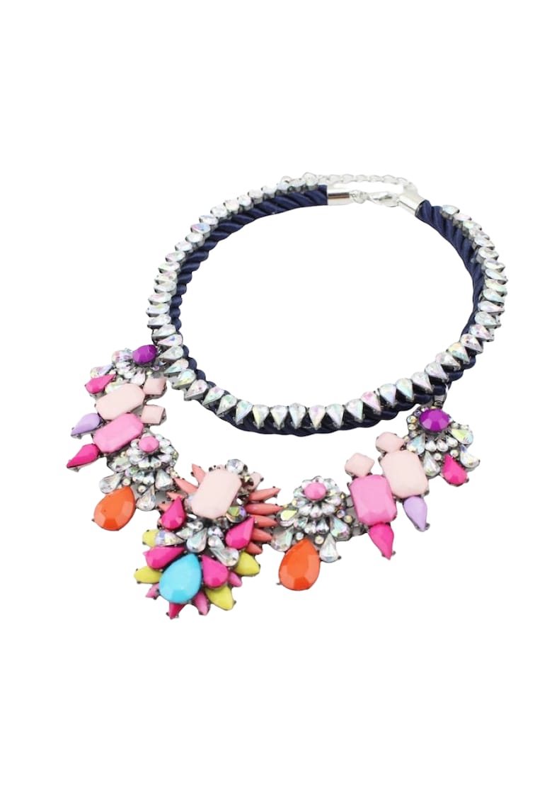 Colier argintiu - masiv - cu pietre multicolore - Janina C4 -