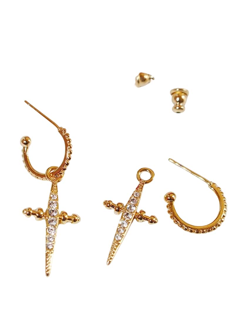 Cercei aurii - forma de cruce - cu pietre din zirconiu - Kaja C8 -