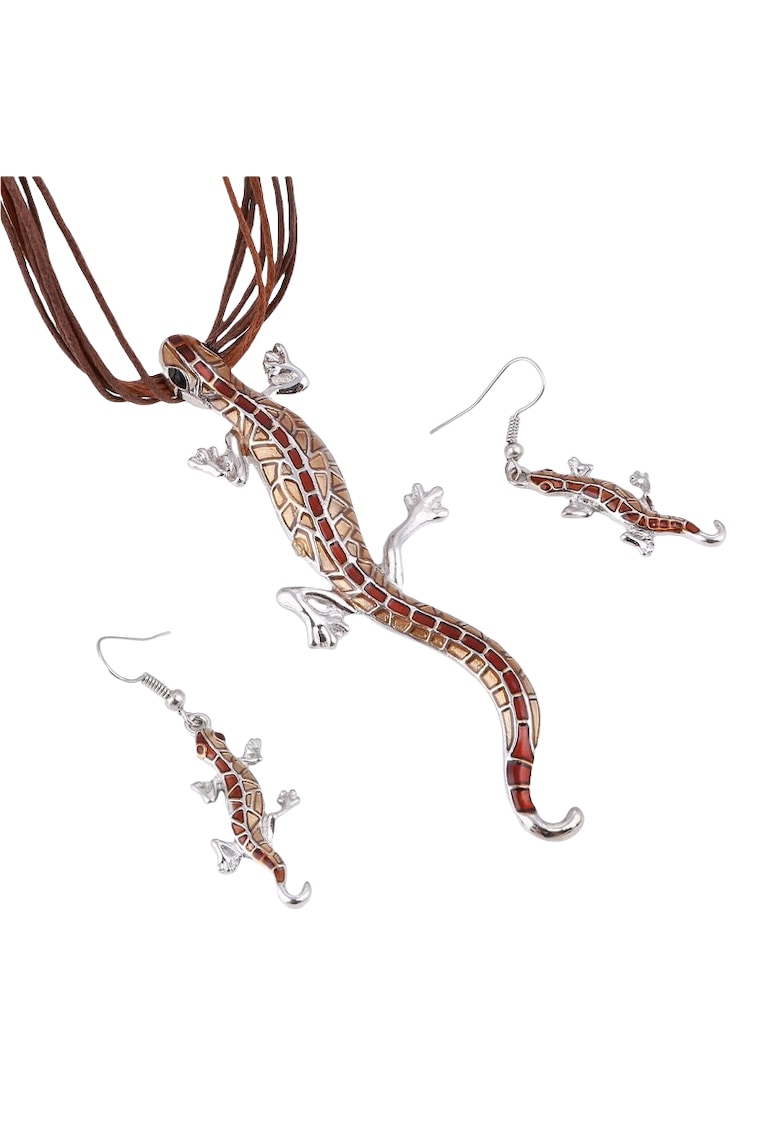 Set colier si cercei - maro - cu soparla - Kathina C6 -