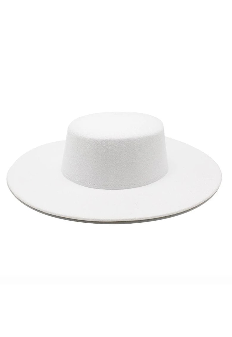 Palarie dama - alba - stil canotiera - cu bor lat - marime universala - Kaino -