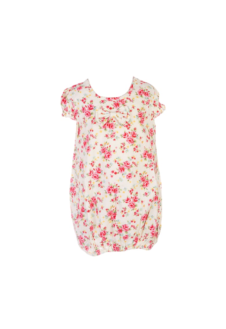 Rochie Fetite - Alba Cu Trandafirasi Roz - Fara maneca - Bumbac