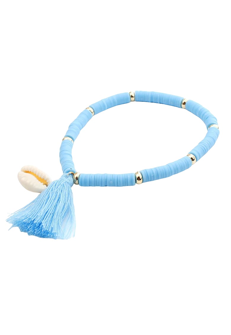 Bratara bleu - cu ciucure si scoica - pe elastic - 18.5 cm - Mariela C1