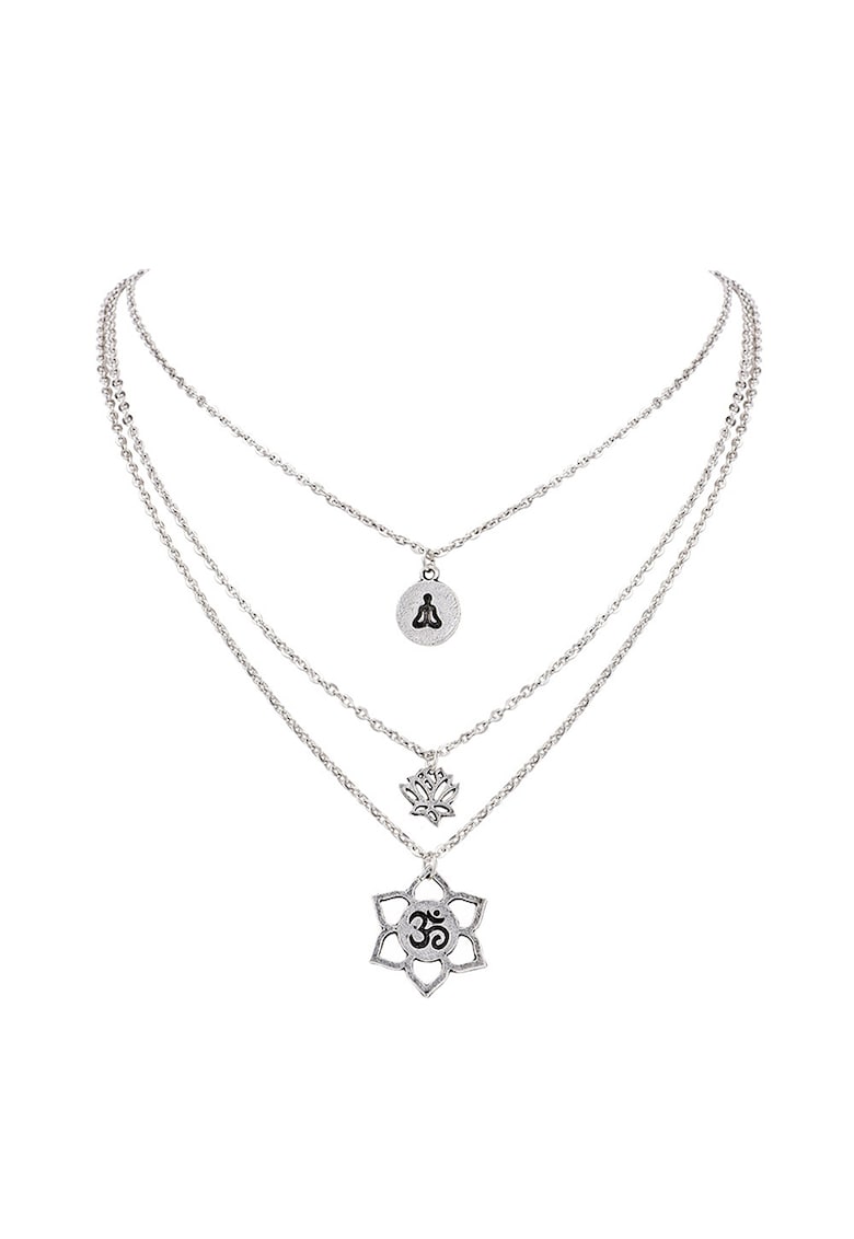 Colier in 3 straturi - argintiu - cu flori - 39.5 cm - Lynda C26