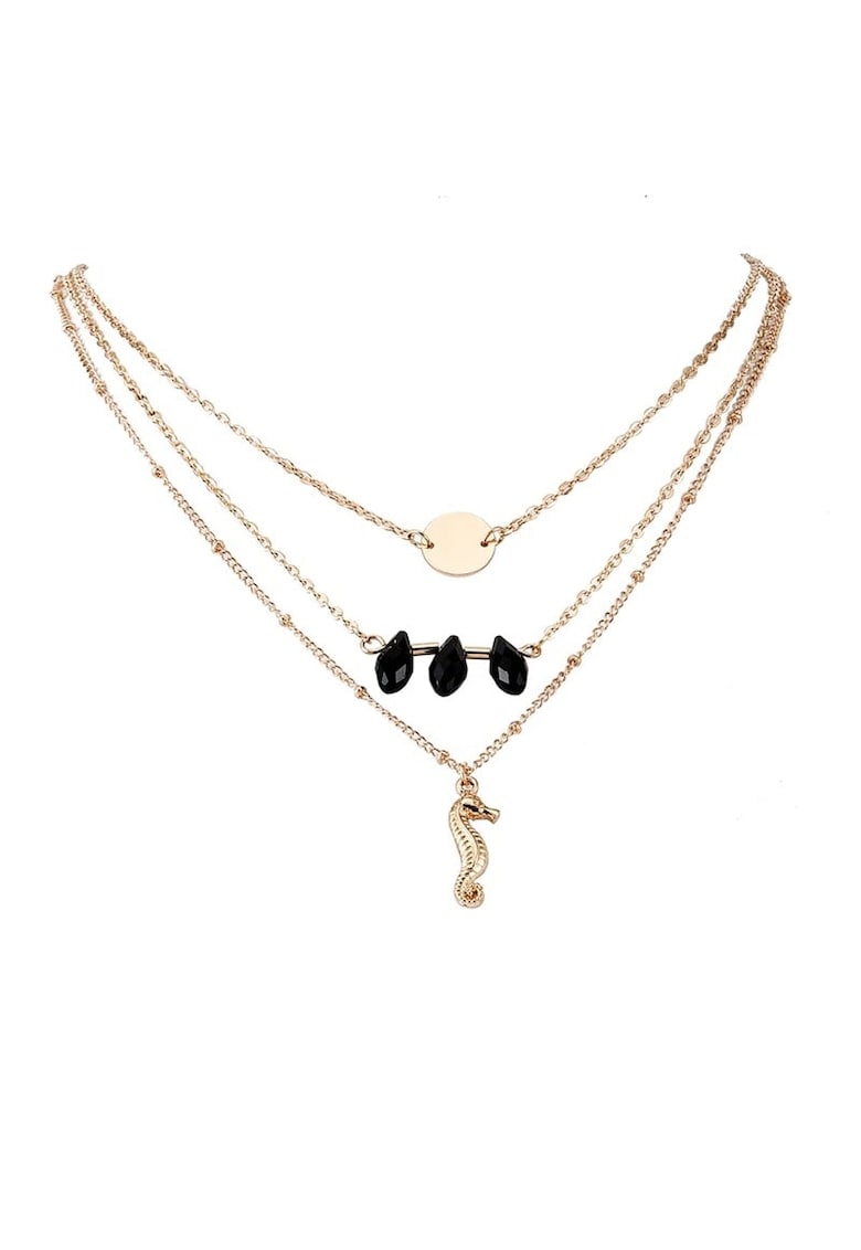 Colier in 3 straturi - auriu - cu calut de mare - 20 cm - Madlen C26