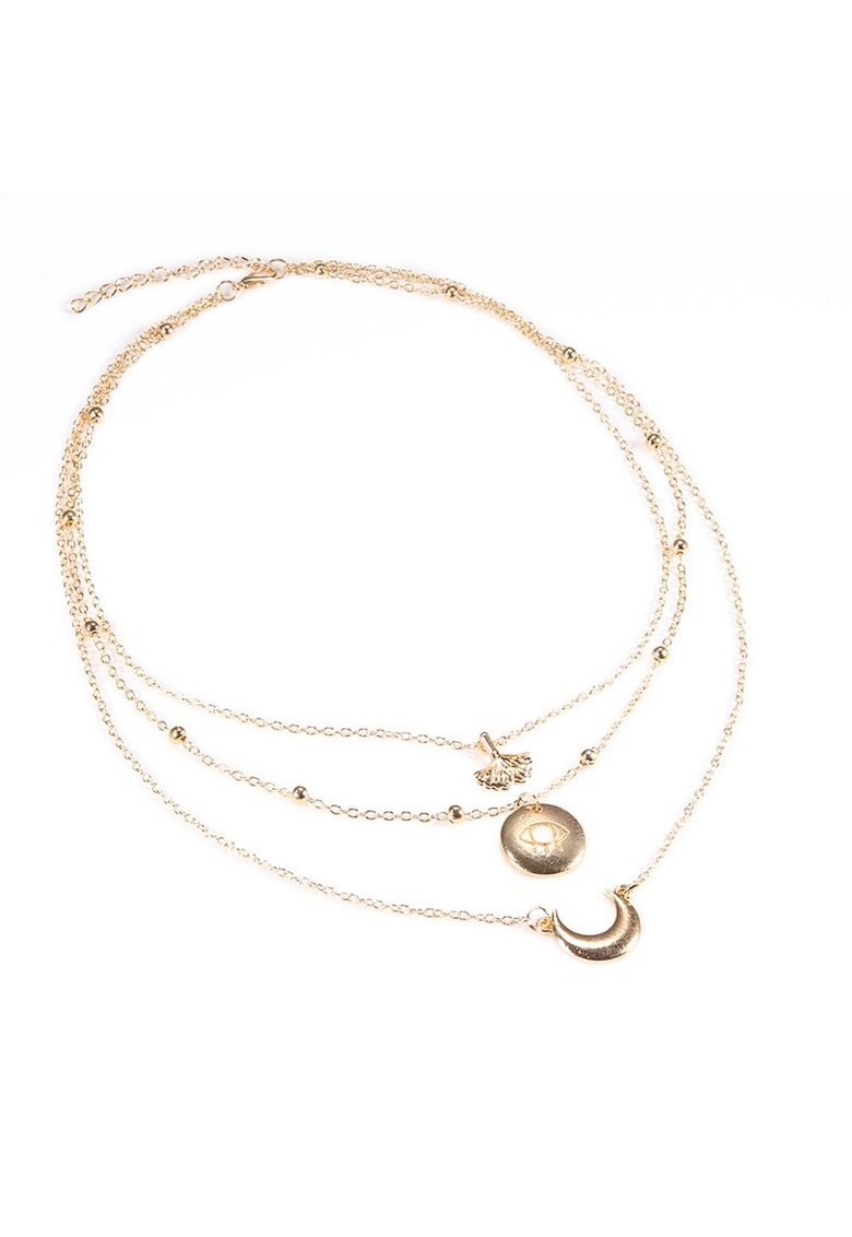 Colier in 3 straturi - auriu - cu semiluna - 48 cm - Manda C26