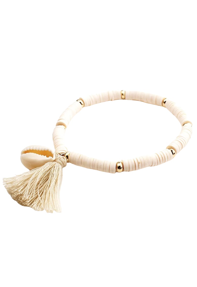 Bratara bej - cu ciucure si scoica - pe elastic - 18.5 cm - Marie C1