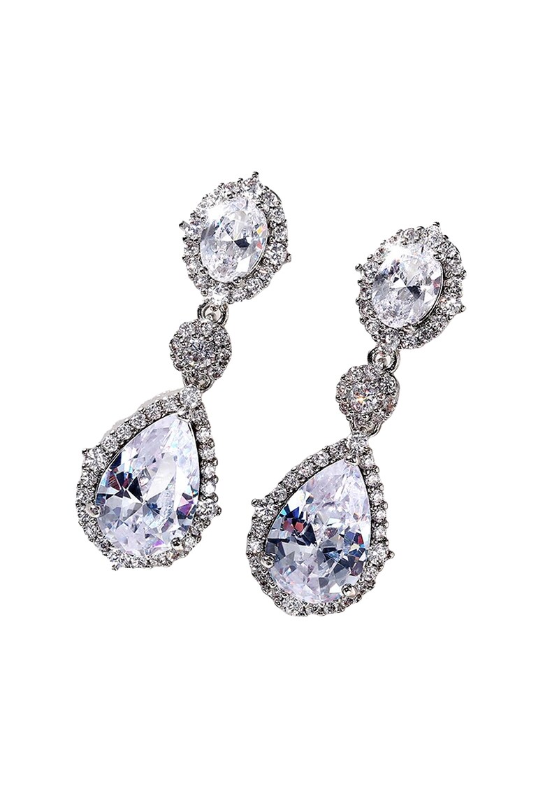Cercei argintii - forma de lacrima - cu pietre din zirconiu - 3.5 cm - Naomi C13