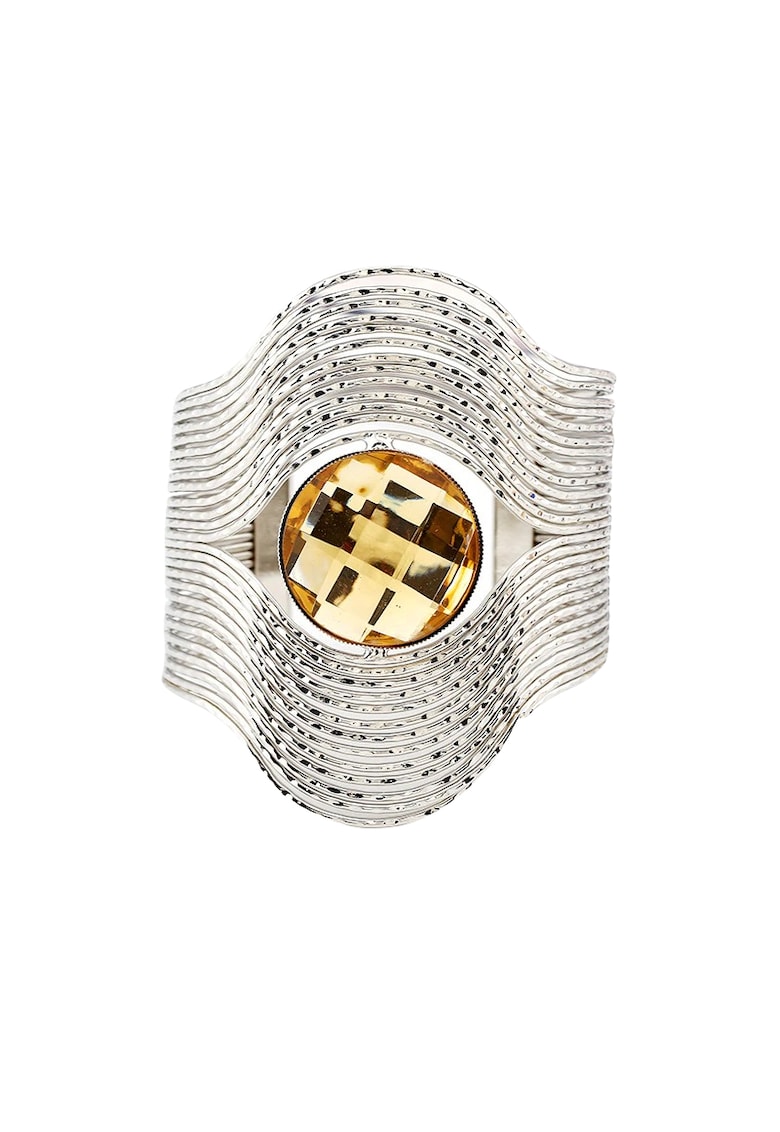 Bratara argintie - reglabila - cu piatra galbena - diametru 7 cm - Oda C2