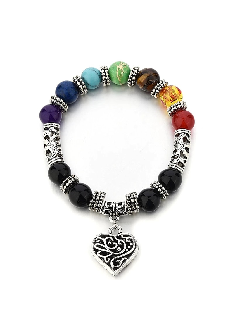 Bratara argintie - pe elastic - cu margele colorate - 18.5 cm - Norea C2