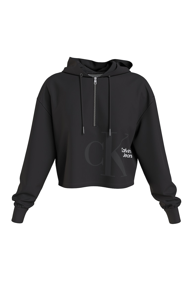 Calvin Klein Jeans Hanorac relaxed fit cu fermoar scurt - Negru