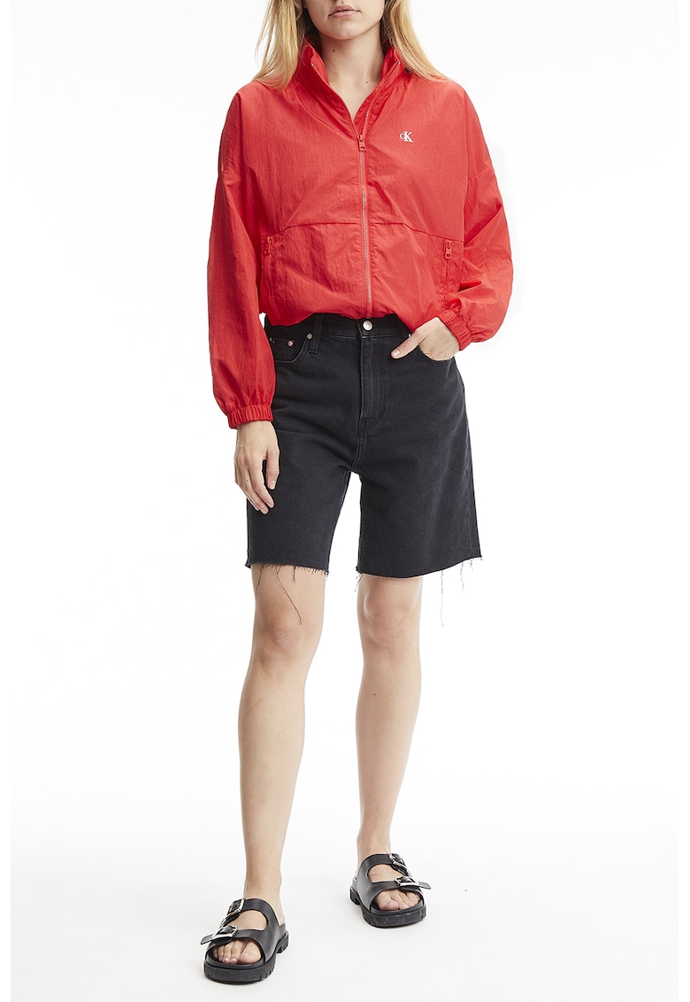 Jacheta usoara supradimensionata cu buzunare cu fermoar - Rosu