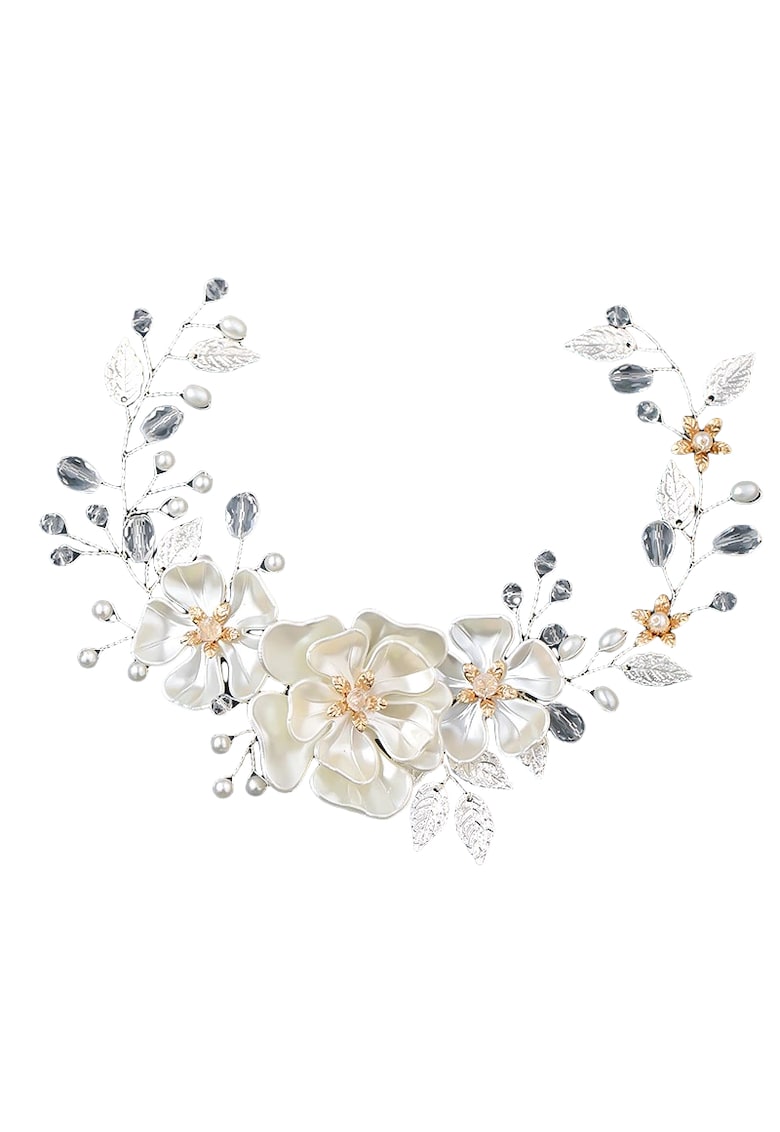 Accesoriu par -  argintiu - cu flori si perle - 37 cm - Maylis C9