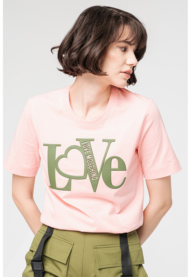 Тениска с овално деколте и лого Love Moschino