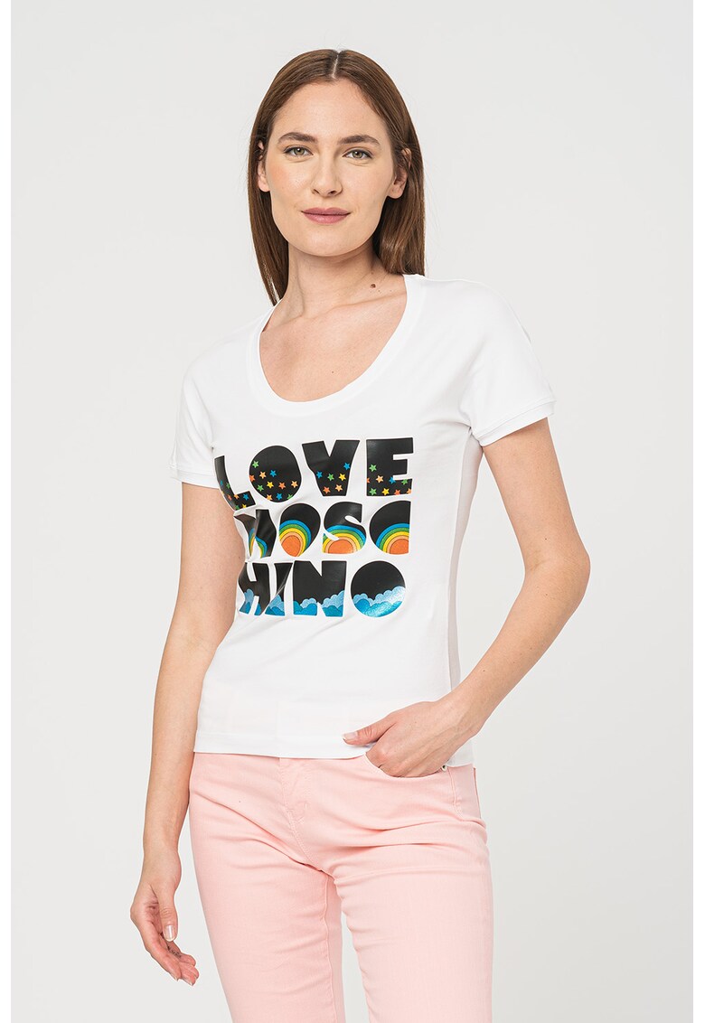 Tricou din amestec de bumbac cu imprimeu logo si grafic