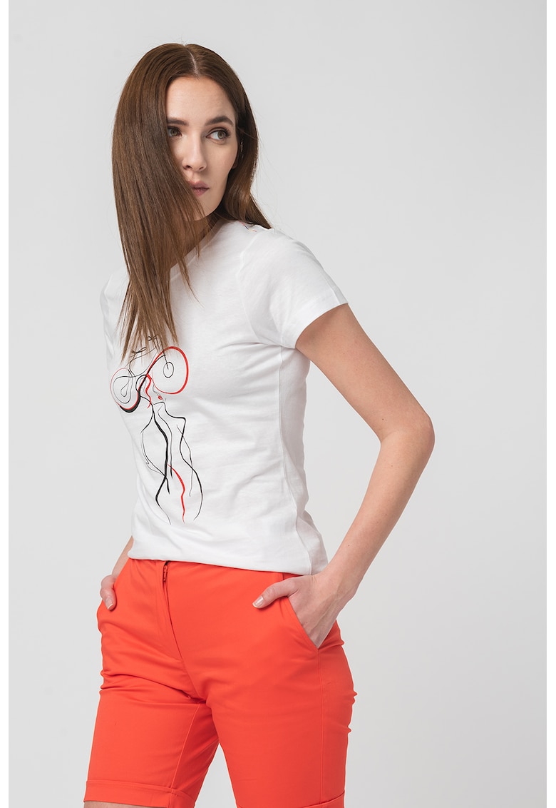 Tricou din jerseu cu decolteu la baza gatului si imprimeu logo contrastant fashiondays.ro