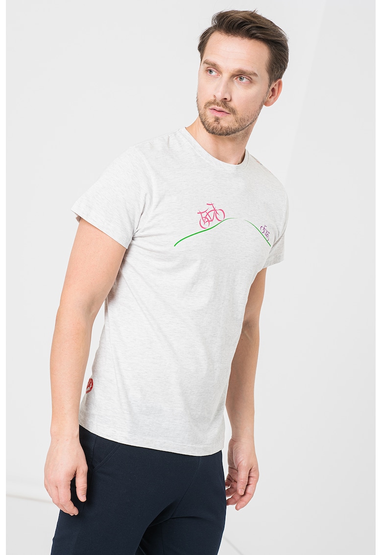 Tricou din jerseu cu decolteu la baza gatului si imprimeu logo