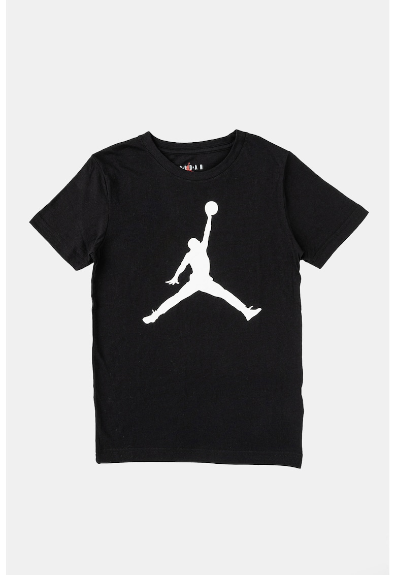 Tricou din bumbac cu decolteu la baza gatului si imprimeu logo - Negru
