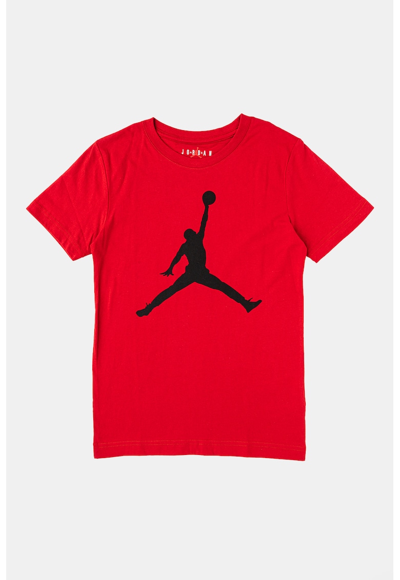 Tricou din bumbac cu decolteu la baza gatului si imprimeu logo - Rosu inchis