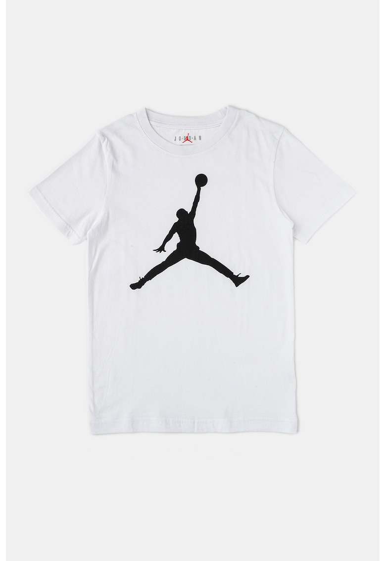 Tricou din bumbac cu decolteu la baza gatului si imprimeu logo - Alb