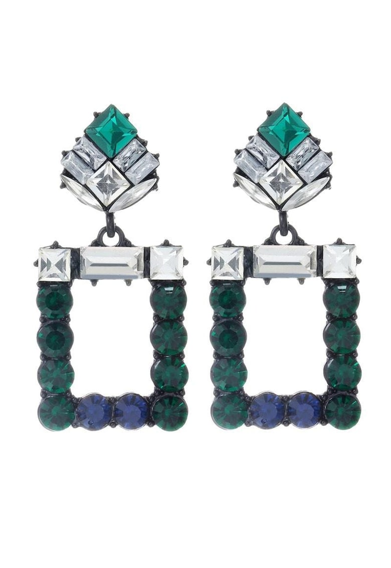 Cercei argintii - dreptunghiulari - cu pietre verzi - 5 cm - Rubine C5