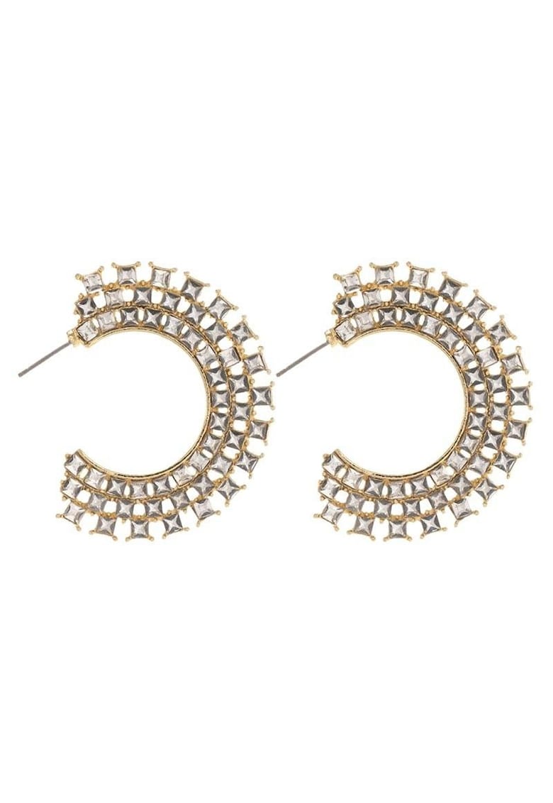 Cercei aurii - semirotunzi - cu pietre - 4.6 cm - Roseta C19