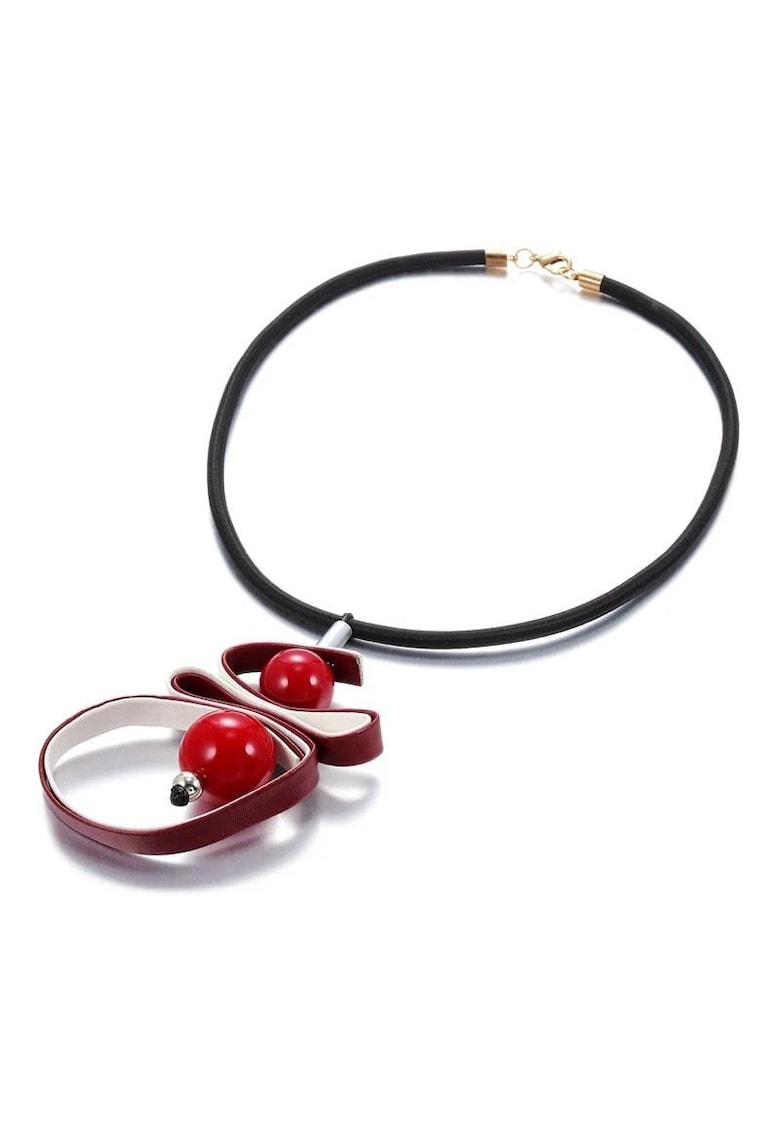 Colier negru - cu pandantiv abstract din piele ecologica - 47 cm - Rissa C11