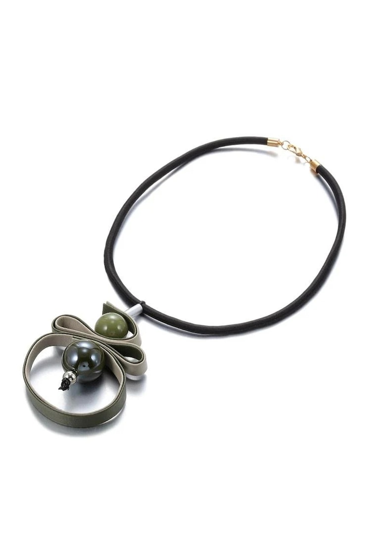 Colier negru - cu pandantiv abstract din piele ecologica - 47 cm - Rola C14