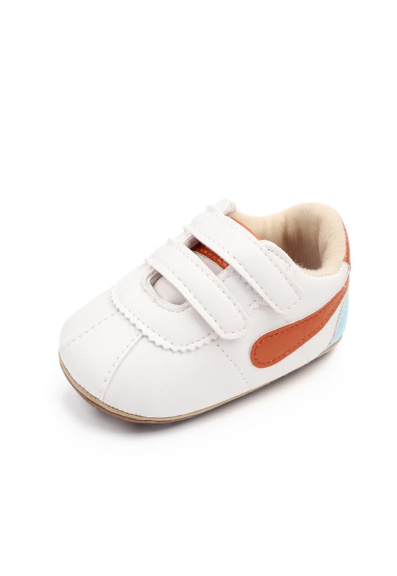 Pantofi Sport Velcro - Piele ecologica - Alb/Maro