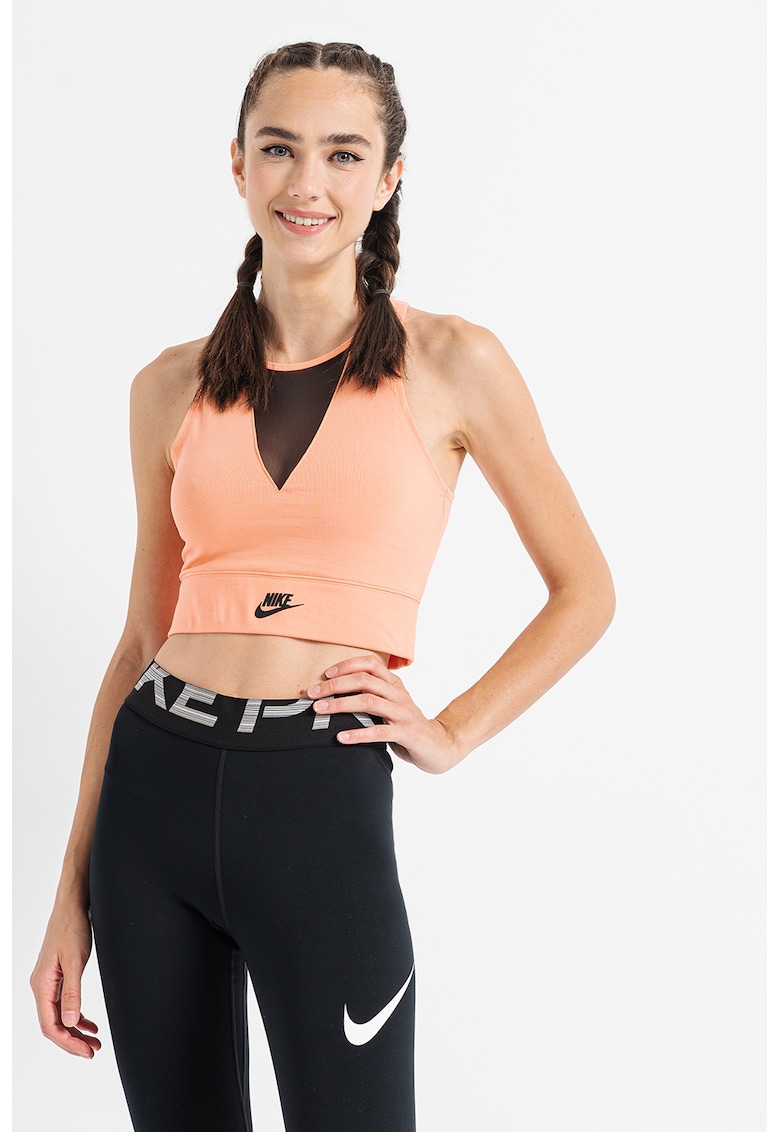 Top crop cu garnituri semitransparente sportswear