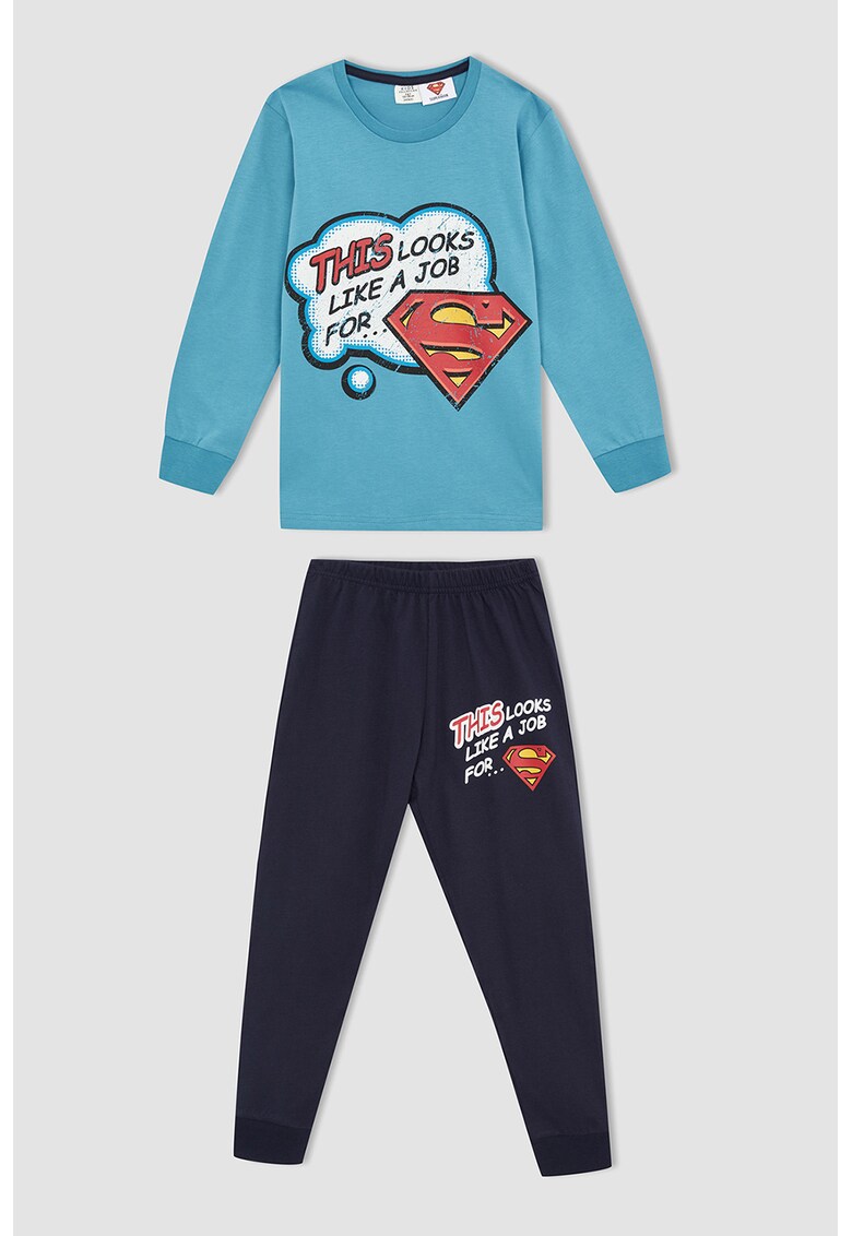 Pijama de bumbac cu imprimeu Superman DeFacto imagine noua 2022