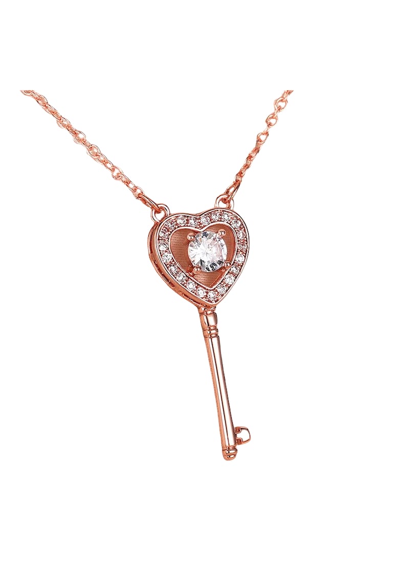 Colier rose gold -  forma de cheie - cu pietre din zirconiu - 45 cm - Penny C10