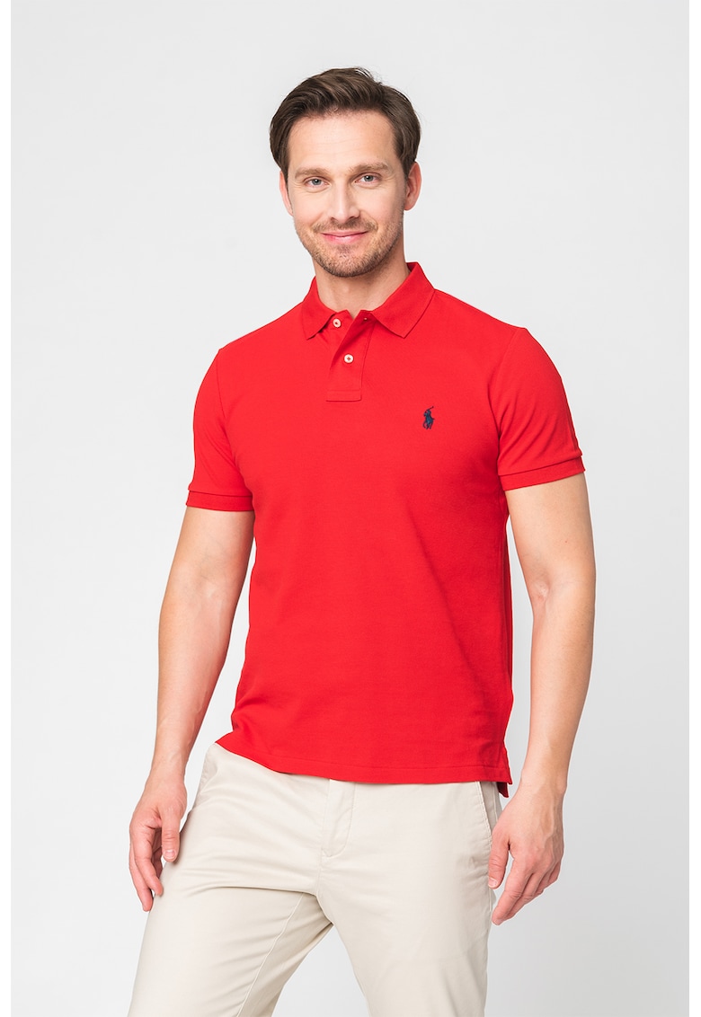 Tricou polo slim fit din pique Core - Rosu