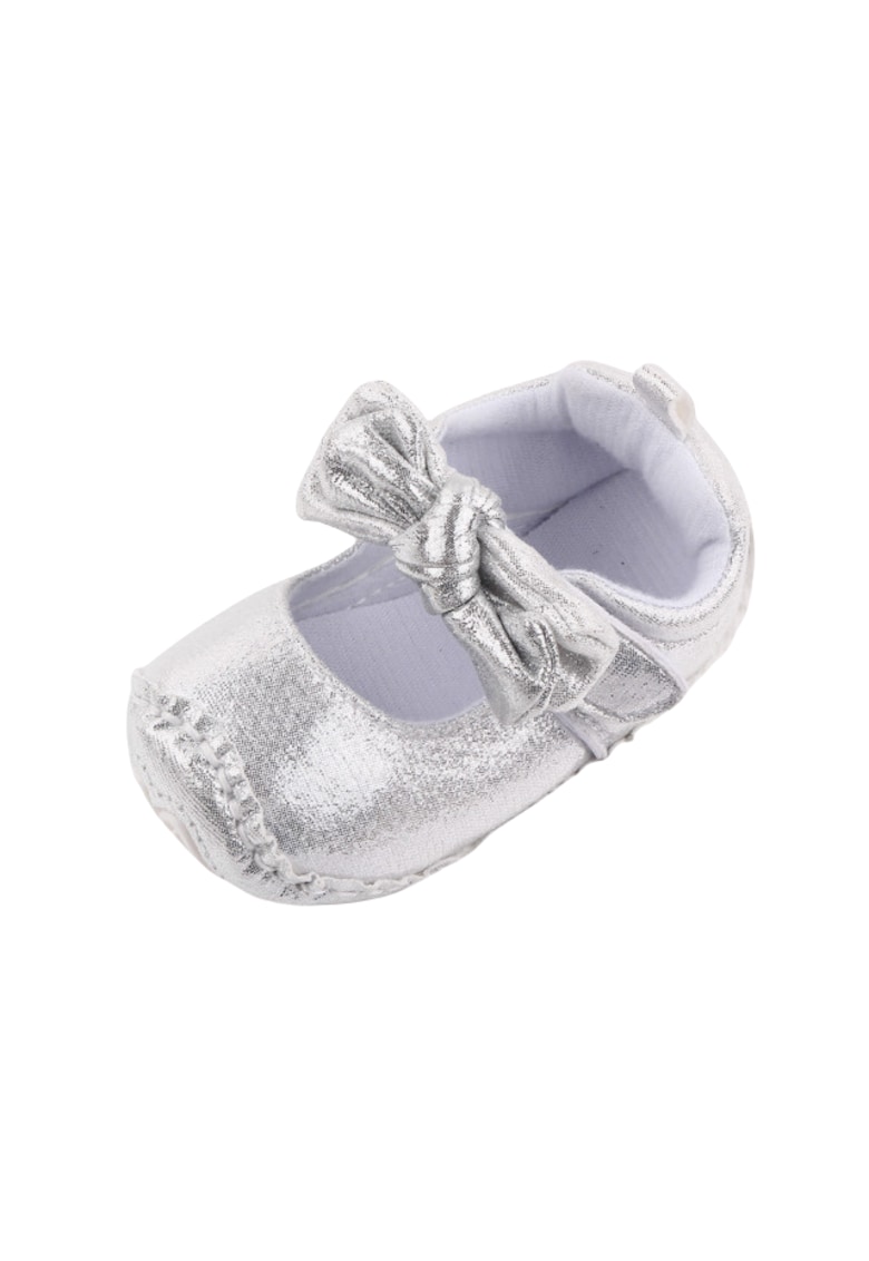 Pantofi Argintii Cu Fundita Pentru Fetite - Textil