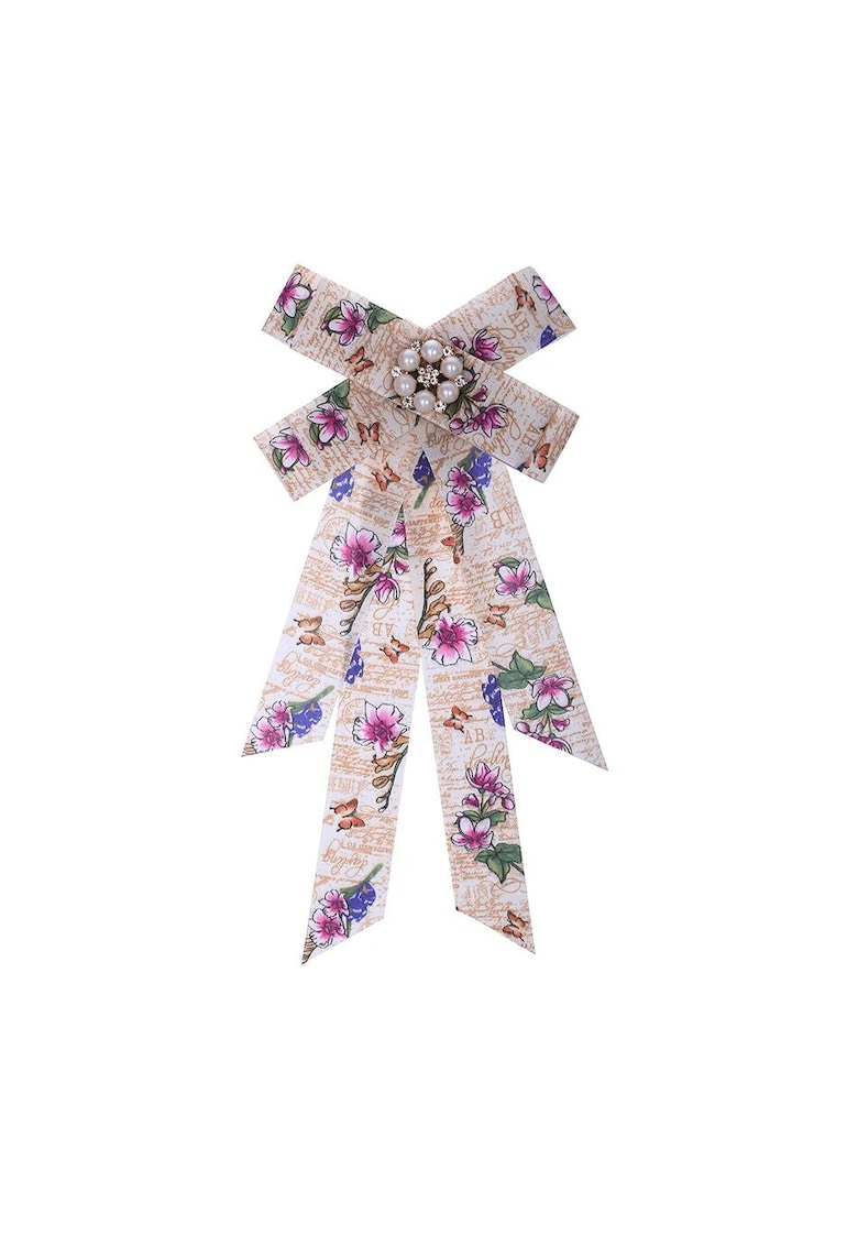 Brosa tip jabou - cu flori si perle - Sandrina C23 - Bej