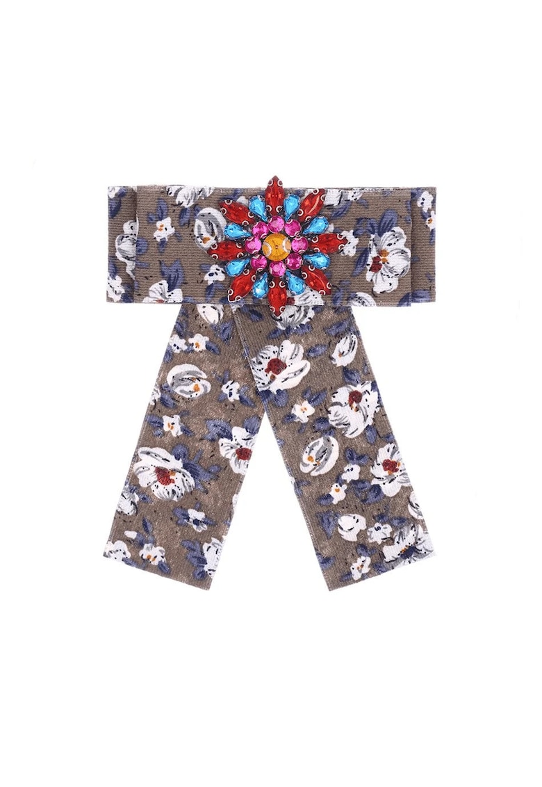 Brosa tip jabou - cu flori si pietre multicolore - Sabrin C21 - - Gri