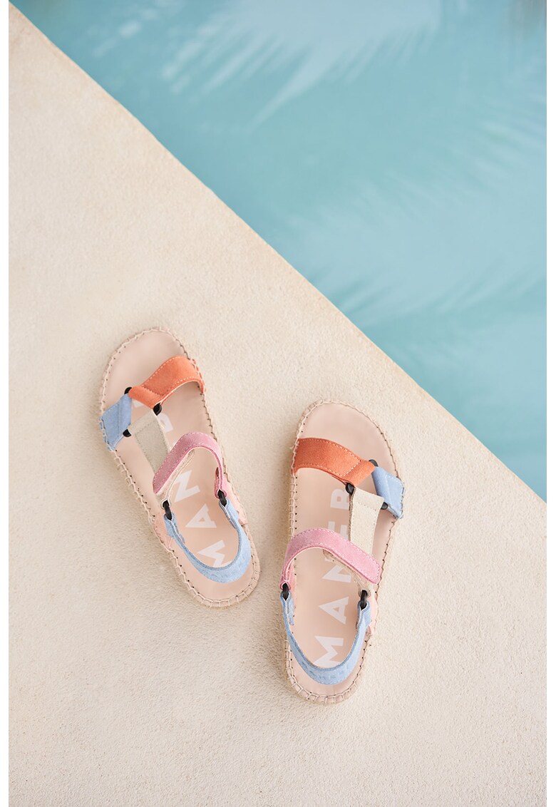 Sandale de piele intoarsa cu model colorblock si velcro Venice Colorblock imagine noua
