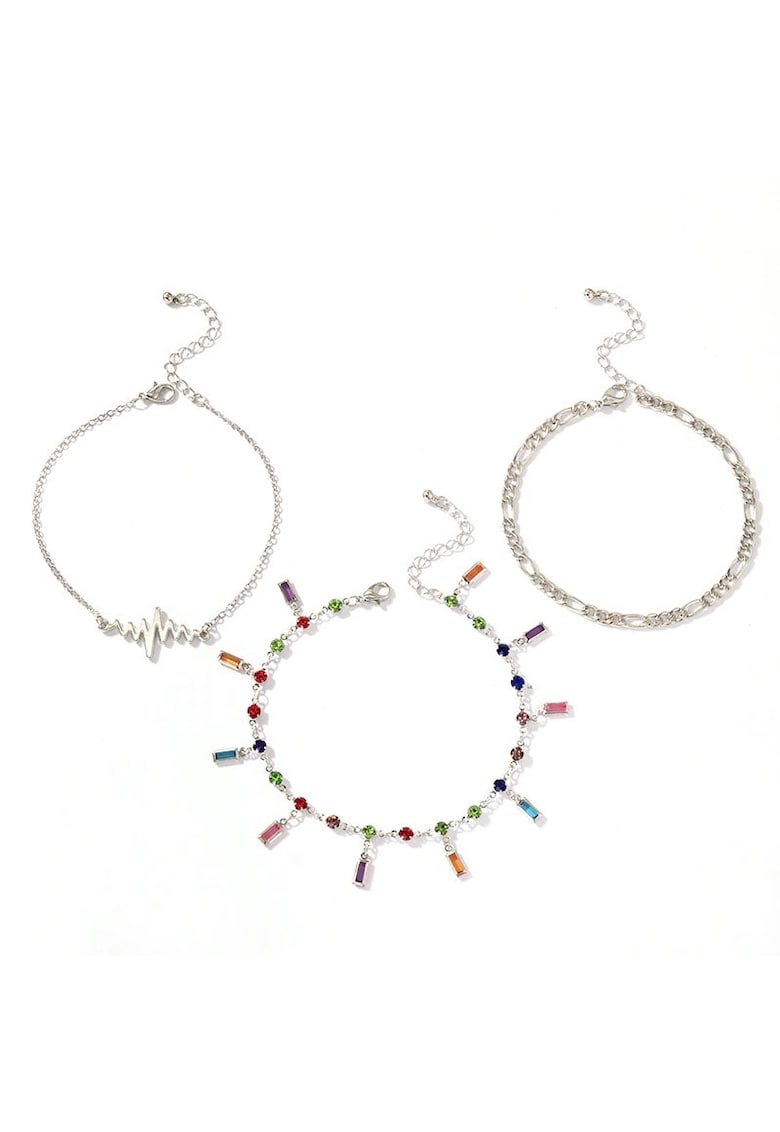 Set 3 bratari - argintii - cu pietre multicolore - Sidny C18 -
