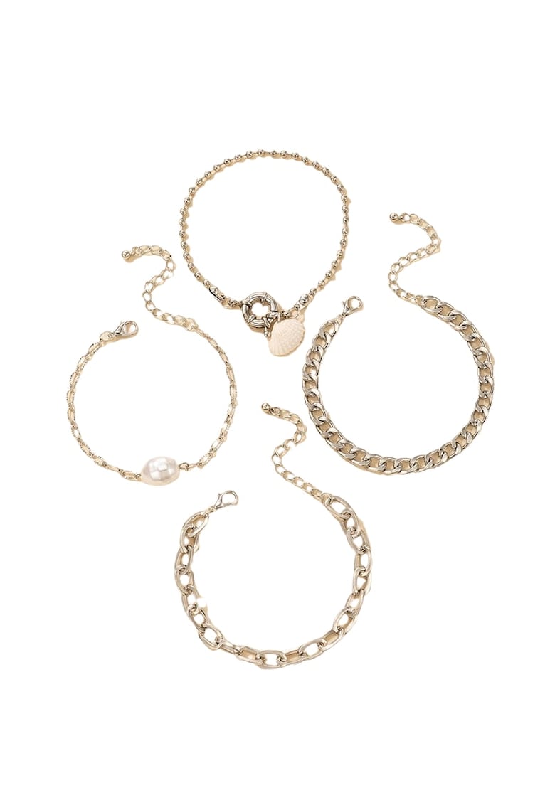 Set 4 bratari - argintii - cu zale si perla - Siegrun C18 -