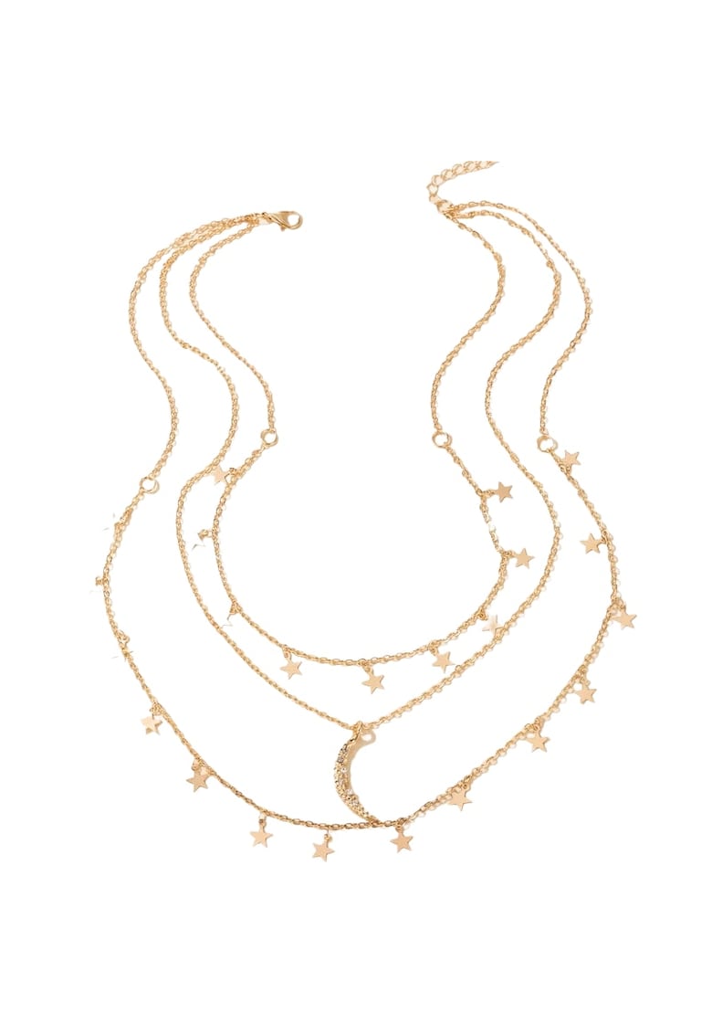 Colier auriu - in 3 straturi - cu semiluna si stelute - Selda C20 -
