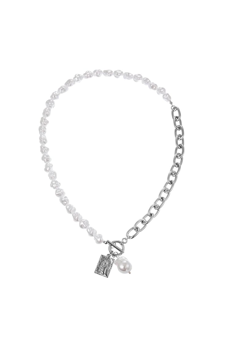 Colier argintiu - cu zale si perla - Selena C20 -