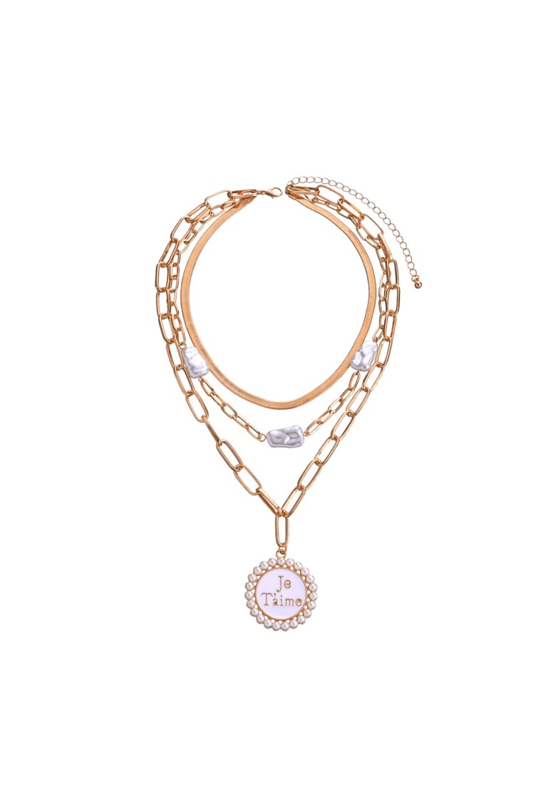 Colier auriu - in 3 straturi - cu zale si perle - Sekine C20 -